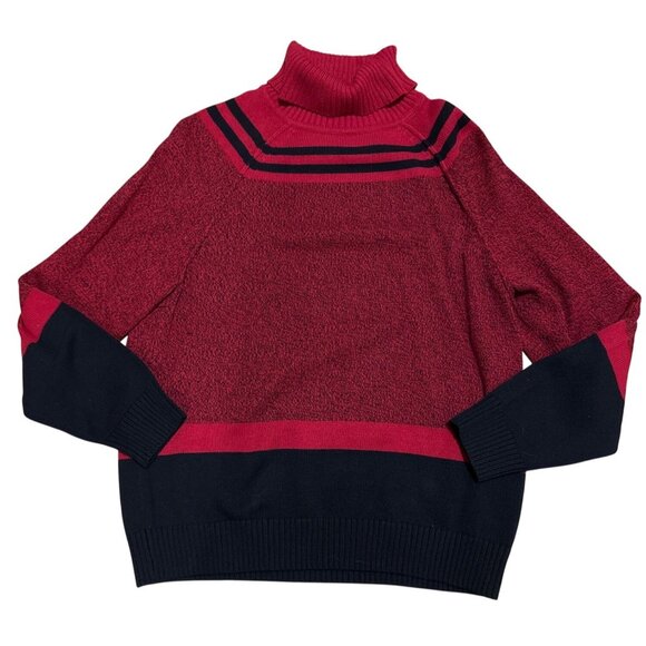 Karen Scott Womens Red & Black Turtleneck Long Sleeve Sweater L 100% Cotton - Picture 1 of 6